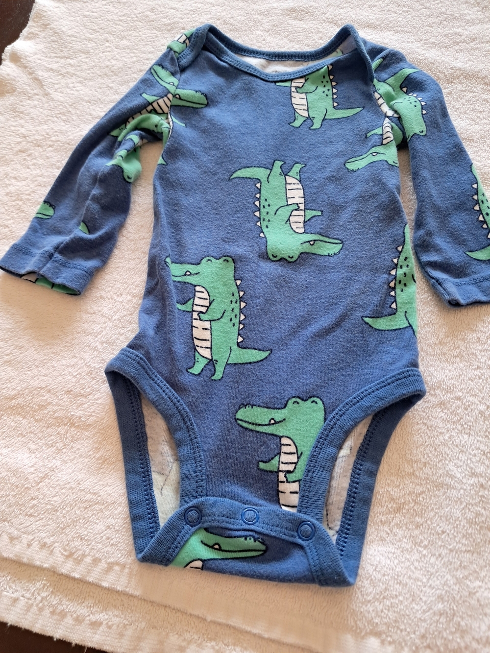 Carter's Blue Long-Sleeve Crocodile Print One-Piece